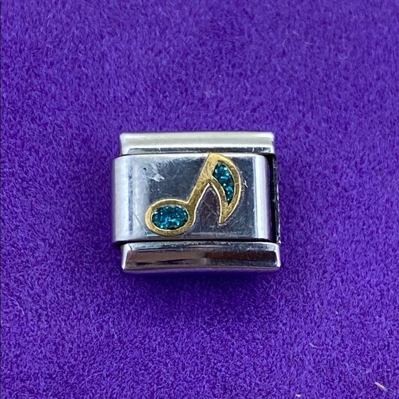 💛 Y2K Stainless Steel 18k Gold Blue Music Note Charm Link - Picture 1 of 2